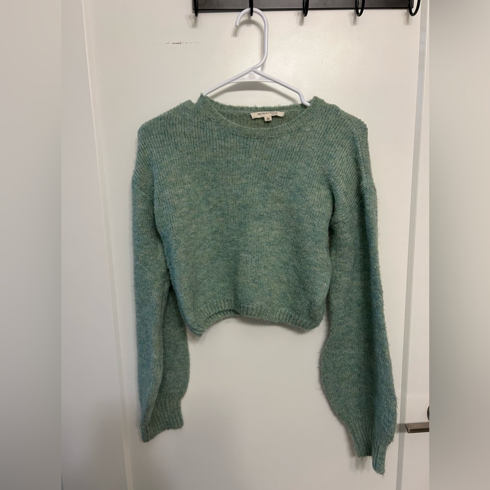 Morrisday 100% Acrylic Green Cropped Sweater - Picture 2 of 8